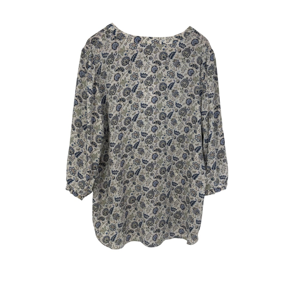 Rose + Olive Womens 1X Floral Pintuck V-Neck 3/4 Sleeve Blouse Cream Blue NWT - Picture 2 of 8